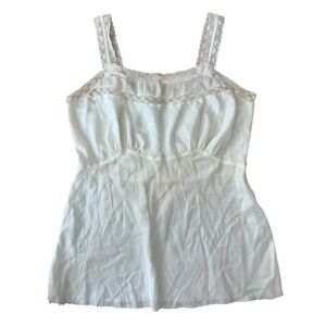 Vintage 50s 60s Barbizon Ivory Nylon Lace Camisole Slip Top USA Cut Hem